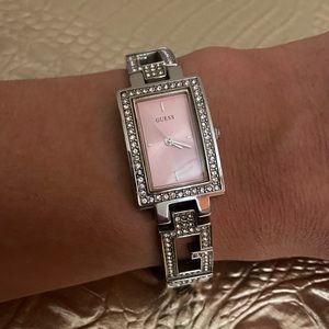 Guess crystal pink dial quartz watch